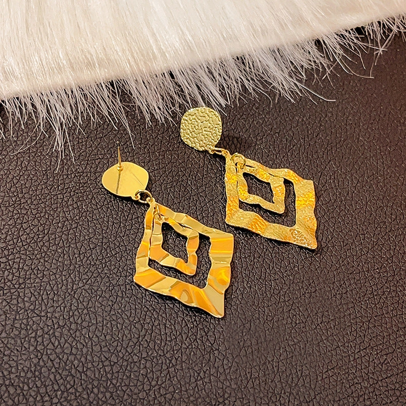 Wholesale Irregular Embossed Rhombus Earrings