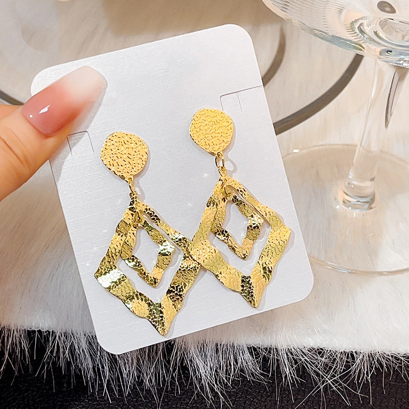 Wholesale Irregular Embossed Rhombus Earrings