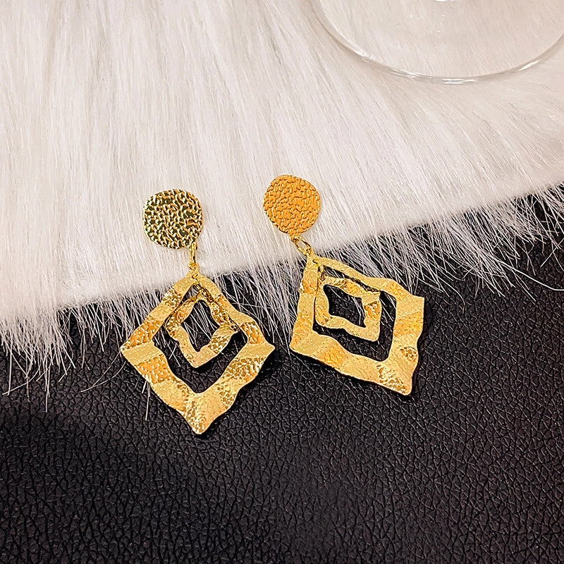 Wholesale Irregular Embossed Rhombus Earrings