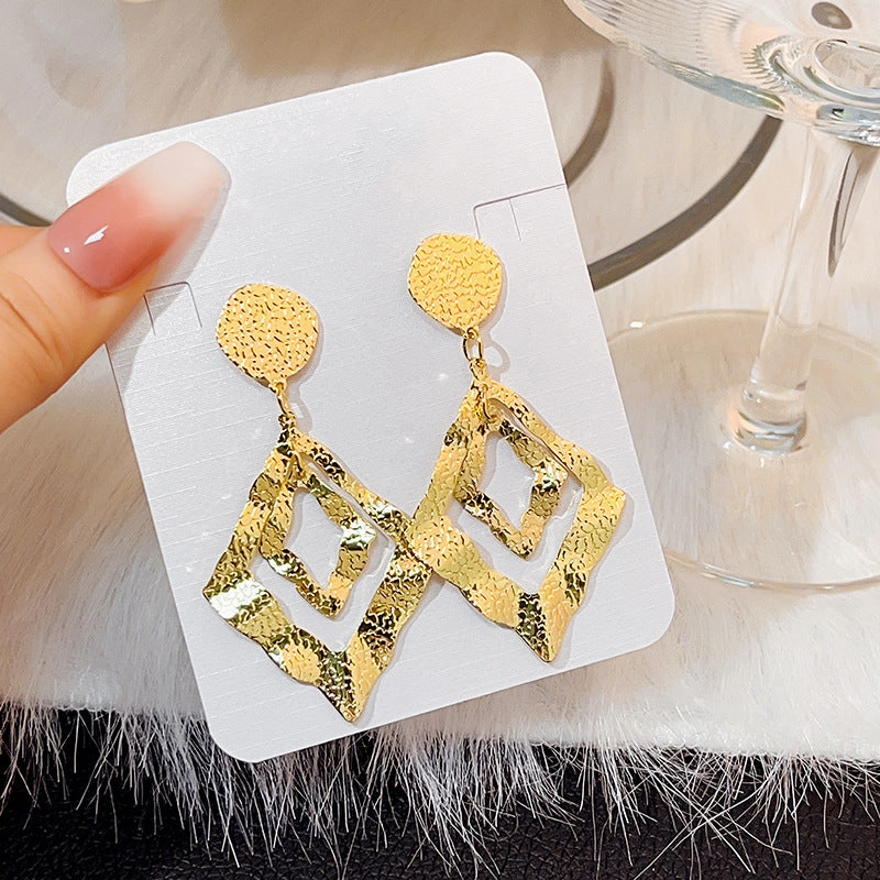 Wholesale Irregular Embossed Rhombus Earrings
