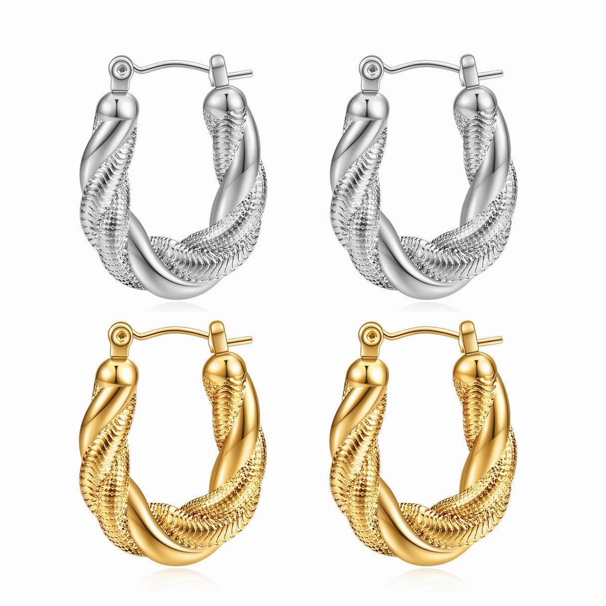 Wholesale Irregular Fried Dough Twists Snake Chain Double-layer 14K Gold Stainless Steel Earrings