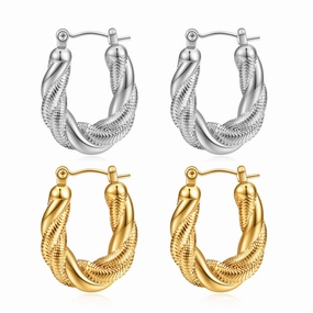 Wholesale Irregular Fried Dough Twists Snake Chain Double-layer 14K Gold Stainless Steel Earrings