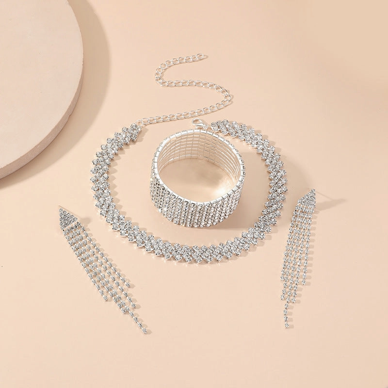 Wholesale Irregular Full Diamond Claw Chain Bracelet Earring Bacelet Rhinestone Three-Piece Set