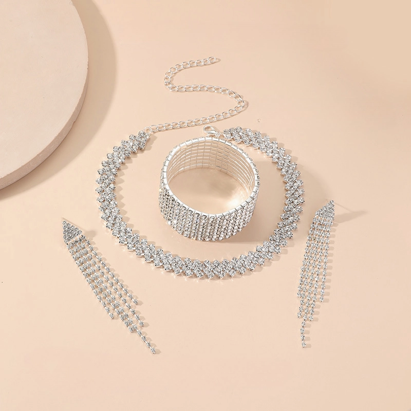 Wholesale Irregular Full Diamond Claw Chain Bracelet Earring Bacelet Rhinestone Three-Piece Set