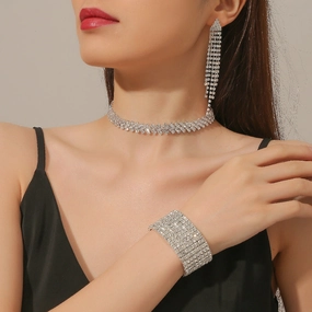 Wholesale Irregular Full Diamond Claw Chain Bracelet Earring Bacelet Rhinestone Three-Piece Set