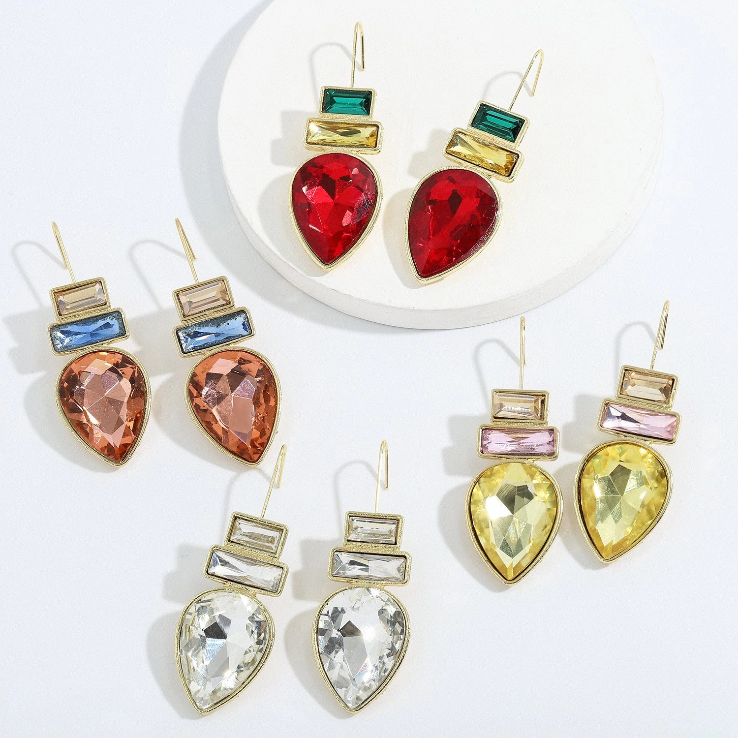 Wholesale Irregular Geometric Alloy Colorful Gemstone Sparkling Earrings