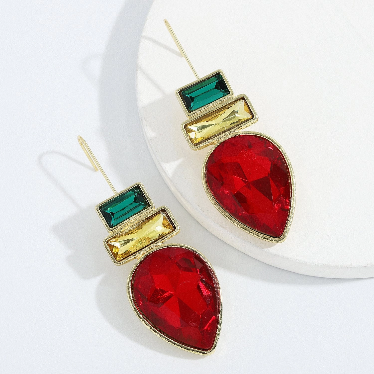 Wholesale Irregular Geometric Alloy Colorful Gemstone Sparkling Earrings