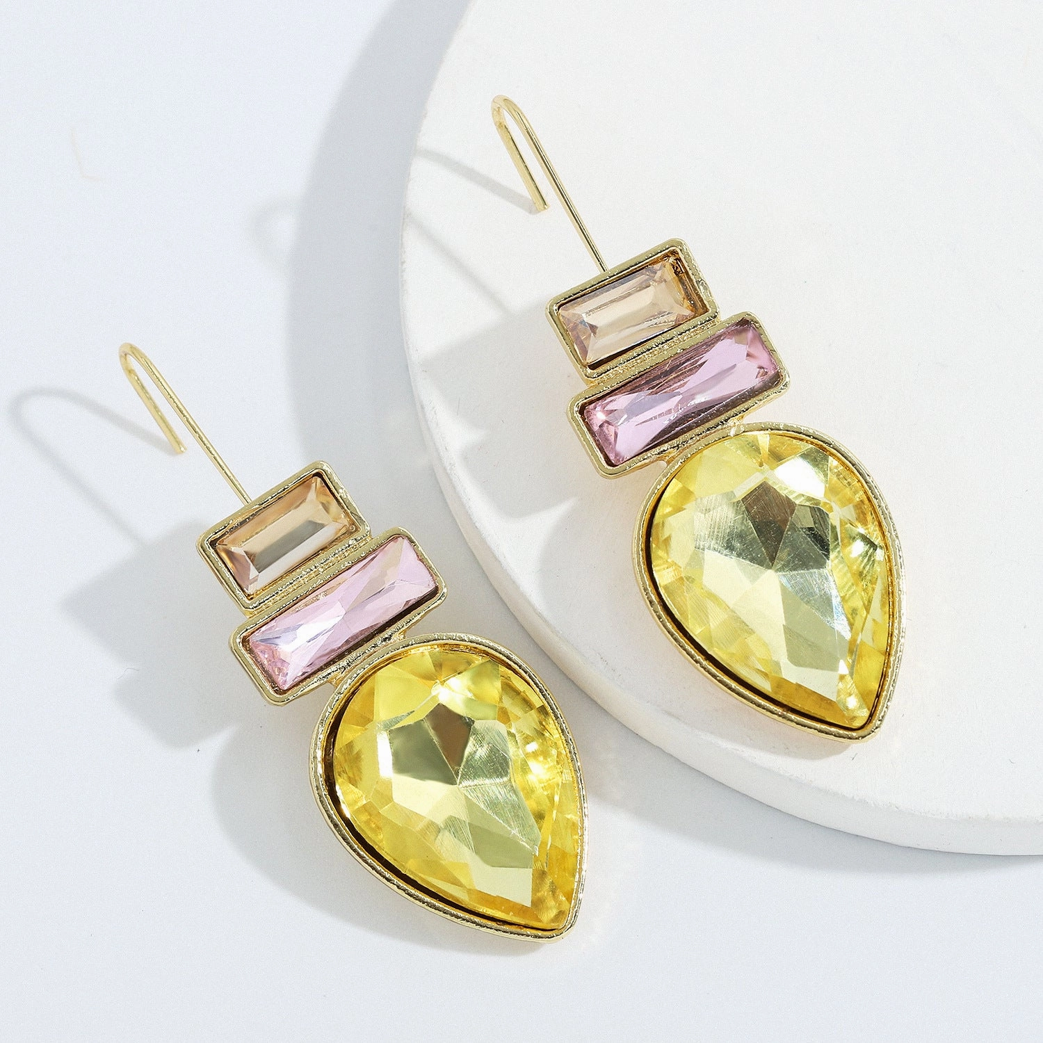 Wholesale Irregular Geometric Alloy Colorful Gemstone Sparkling Earrings