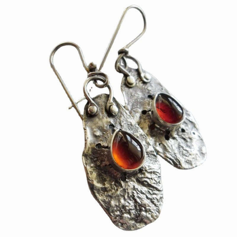 Wholesale Irregular Metal Inlaid Red Dropstone Earrings