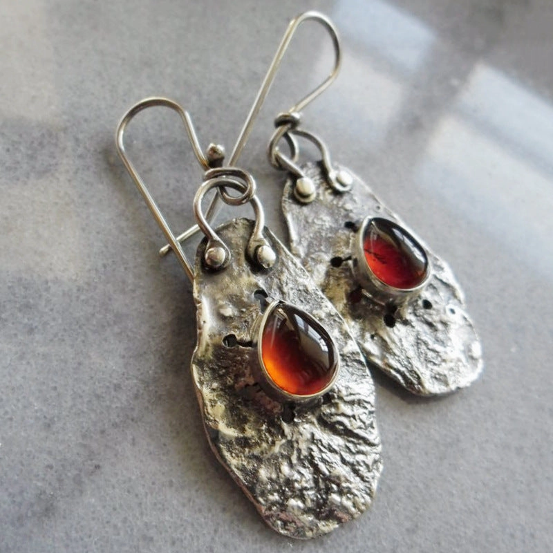 Wholesale Irregular Metal Inlaid Red Dropstone Earrings