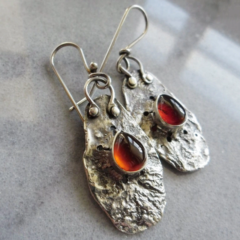 Wholesale Irregular Metal Inlaid Red Dropstone Earrings