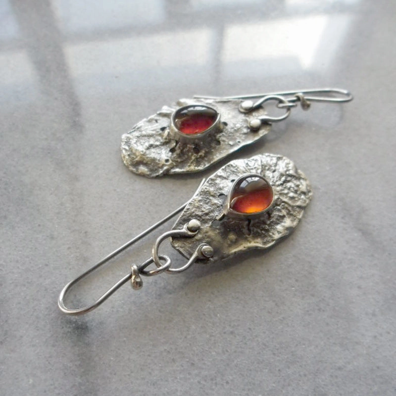 Wholesale Irregular Metal Inlaid Red Dropstone Earrings