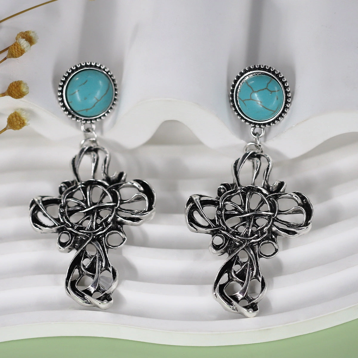 Wholesale Irregular Pleated Turquoise Earrings