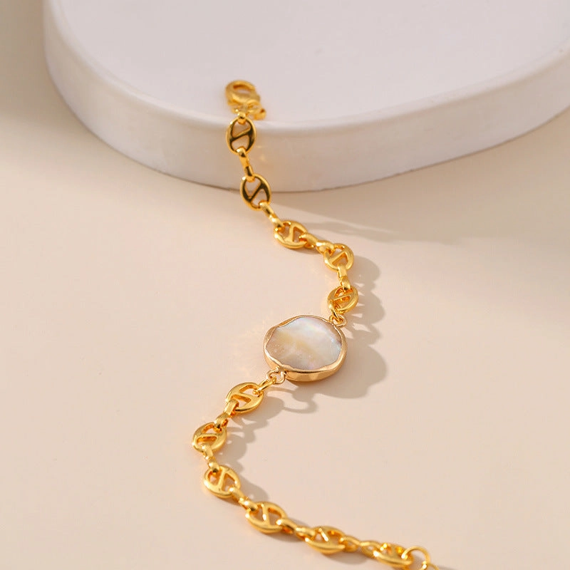 Wholesale Irregular Shell Bead Copper Bracelet