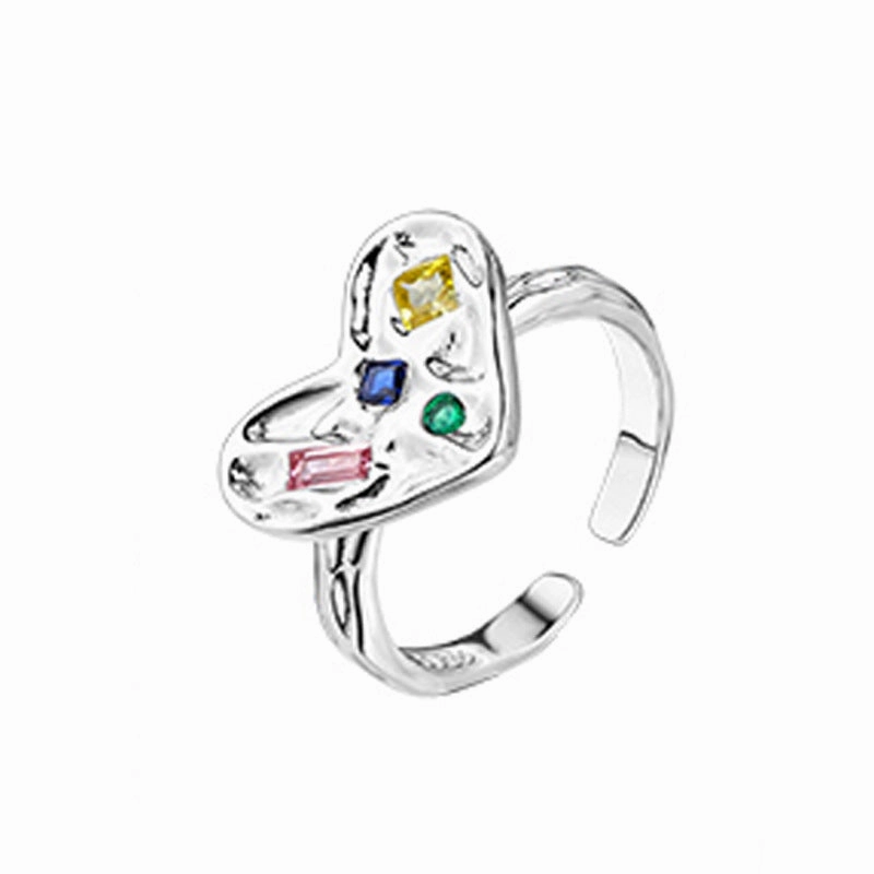Wholesale Irregular Texture Colored Zircon Heart Copper Rings