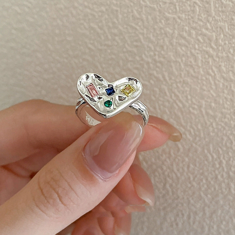Wholesale Irregular Texture Colored Zircon Heart Copper Rings