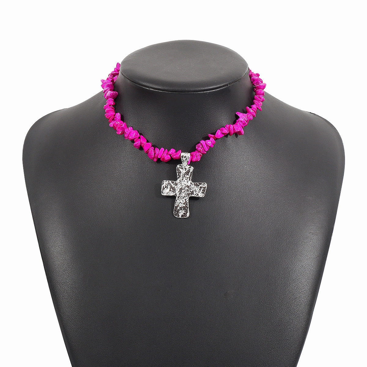 Wholesale Irregular Western Cowboy Style Natural Stone Turquoise Cross Necklace