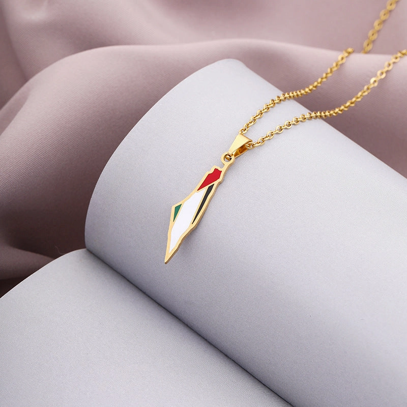 Wholesale Israel and Palestine Map Stainless Steel Necklace