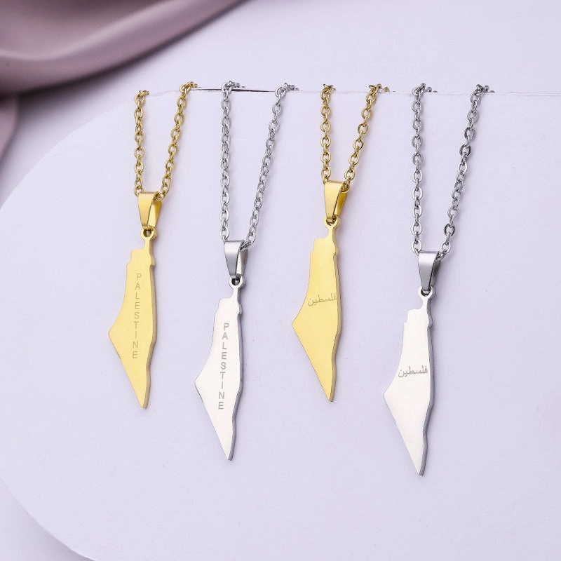Wholesale Israel and Palestine Map Stainless Steel Necklace Collarbone Chain