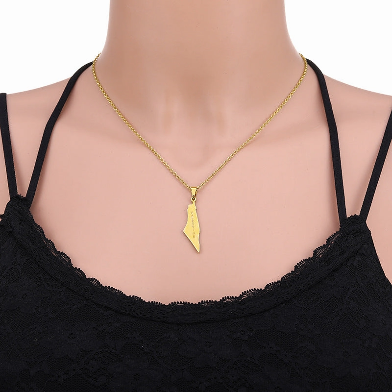 Wholesale Israel and Palestine Map Stainless Steel Necklace Collarbone Chain