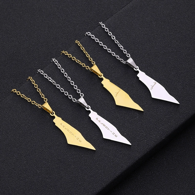 Wholesale Israel and Palestine Map Stainless Steel Necklace Collarbone Chain