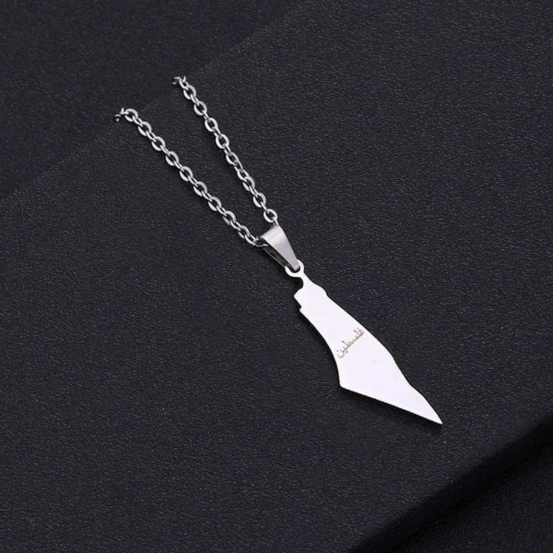 Wholesale Israel and Palestine Map Stainless Steel Necklace Collarbone Chain