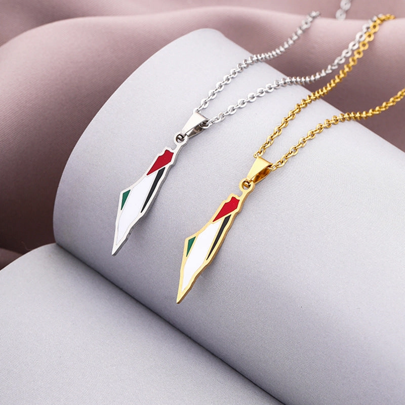 Wholesale Israel and Palestine Map Stainless Steel Necklace