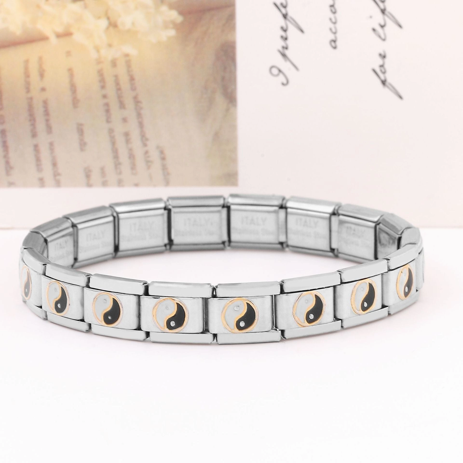 Wholesale Italian Charm Bracelet Stainless Steel Black and White Bagua Diagram Three Color Series Bracelet Accessories Charms