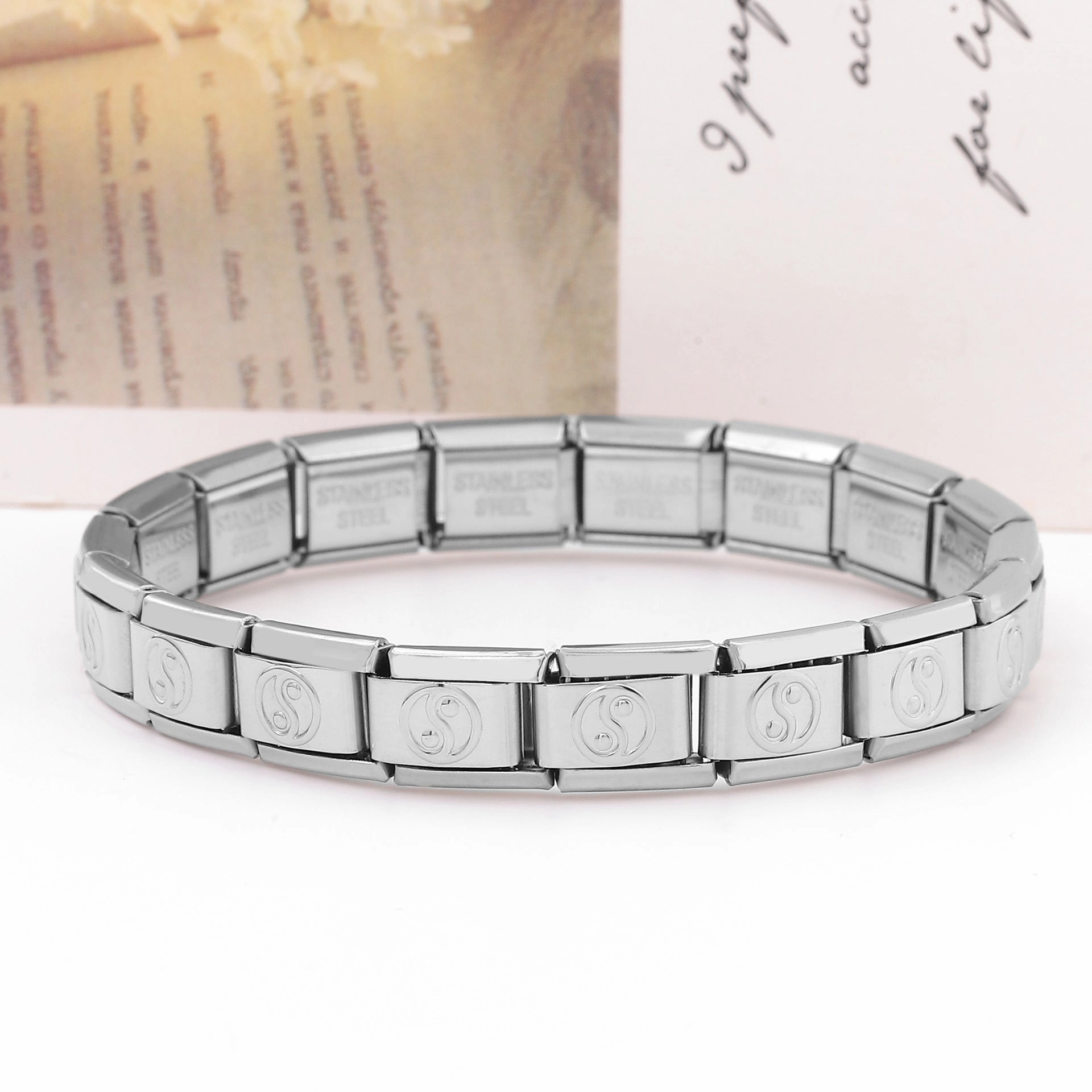 Wholesale Italian Charm Bracelet Stainless Steel Black and White Bagua Diagram Three Color Series Bracelet Accessories Charms