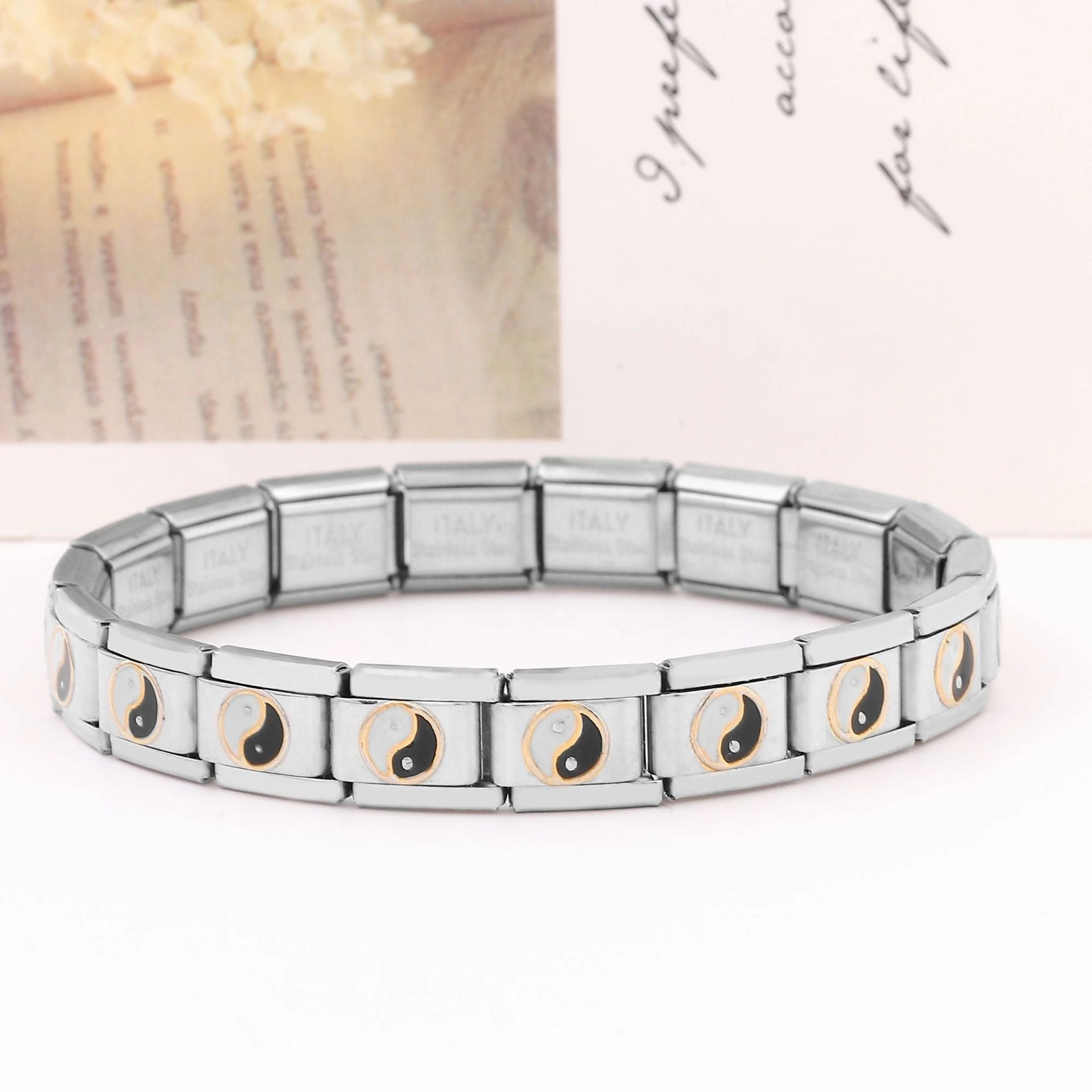 Wholesale Italian Charm Bracelet Stainless Steel Black and White Bagua Diagram Three Color Series Bracelet Accessories Charms