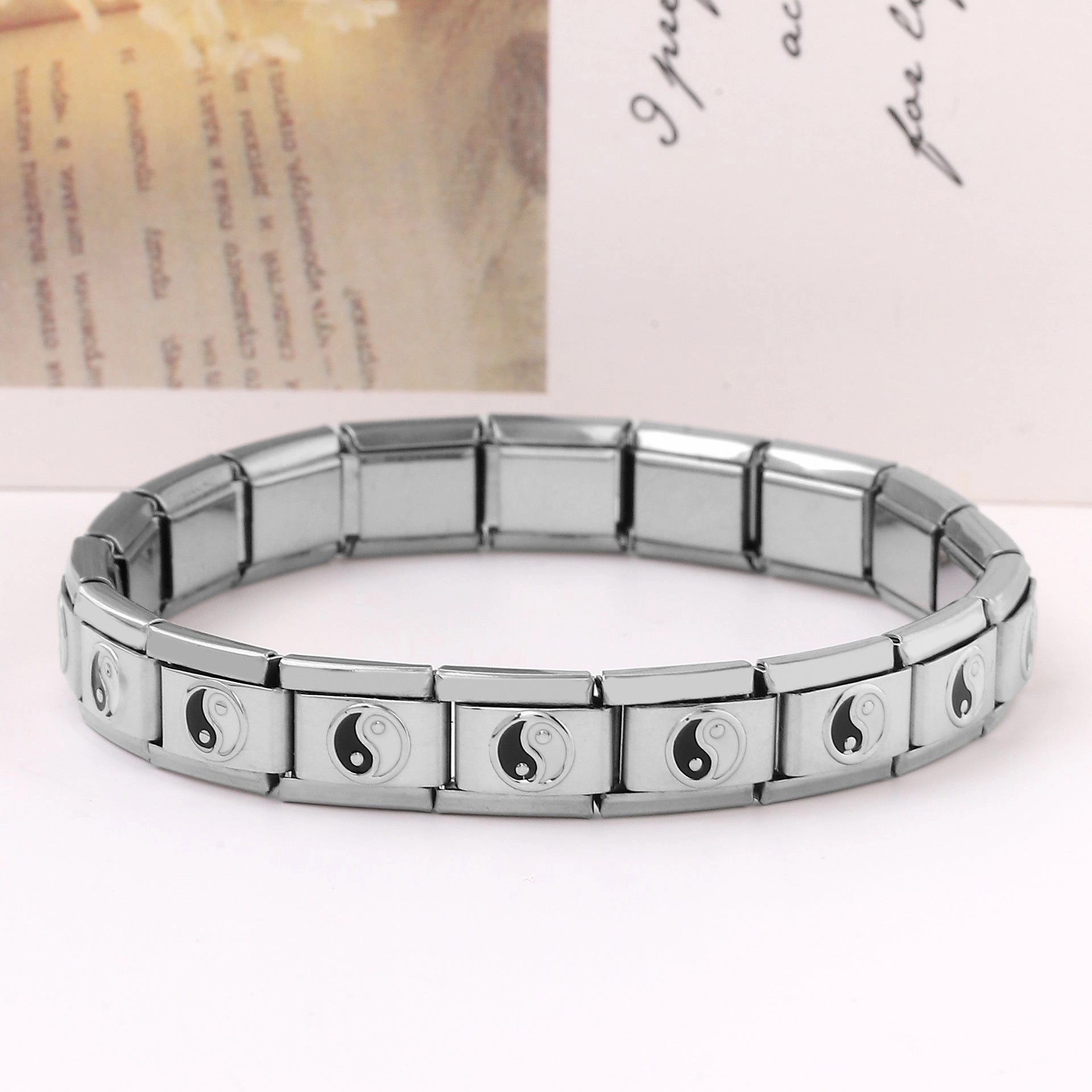 Wholesale Italian Charm Bracelet Stainless Steel Black and White Bagua Diagram Three Color Series Bracelet Accessories Charms