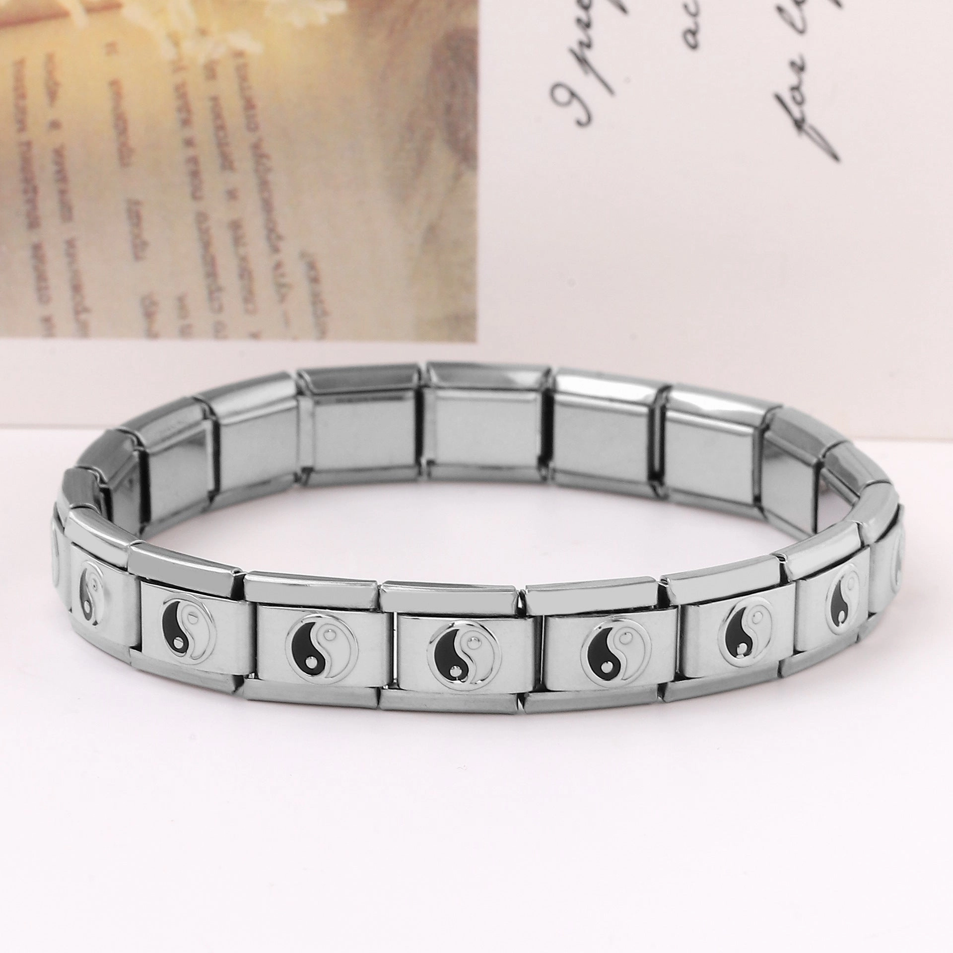 Wholesale Italian Charm Bracelet Stainless Steel Black and White Bagua Diagram Three Color Series Bracelet Accessories Charms
