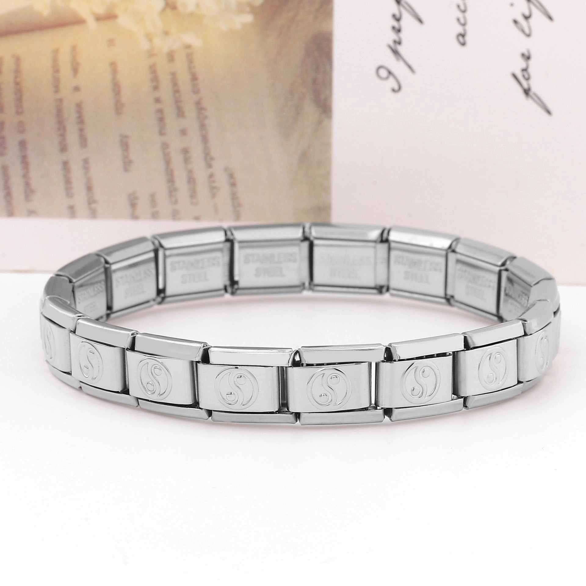 Wholesale Italian Charm Bracelet Stainless Steel Black and White Bagua Diagram Three Color Series Bracelet Accessories Charms