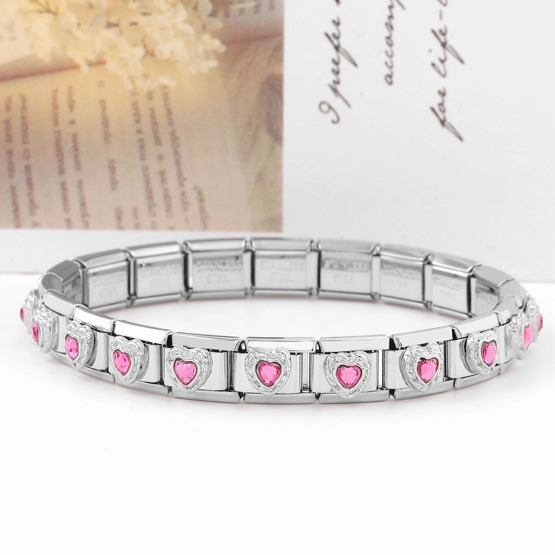 Wholesale Italian Charm Bracelet Stainless Steel Double Piece Red Heart Petal Colored Bracelet Accessories Charms