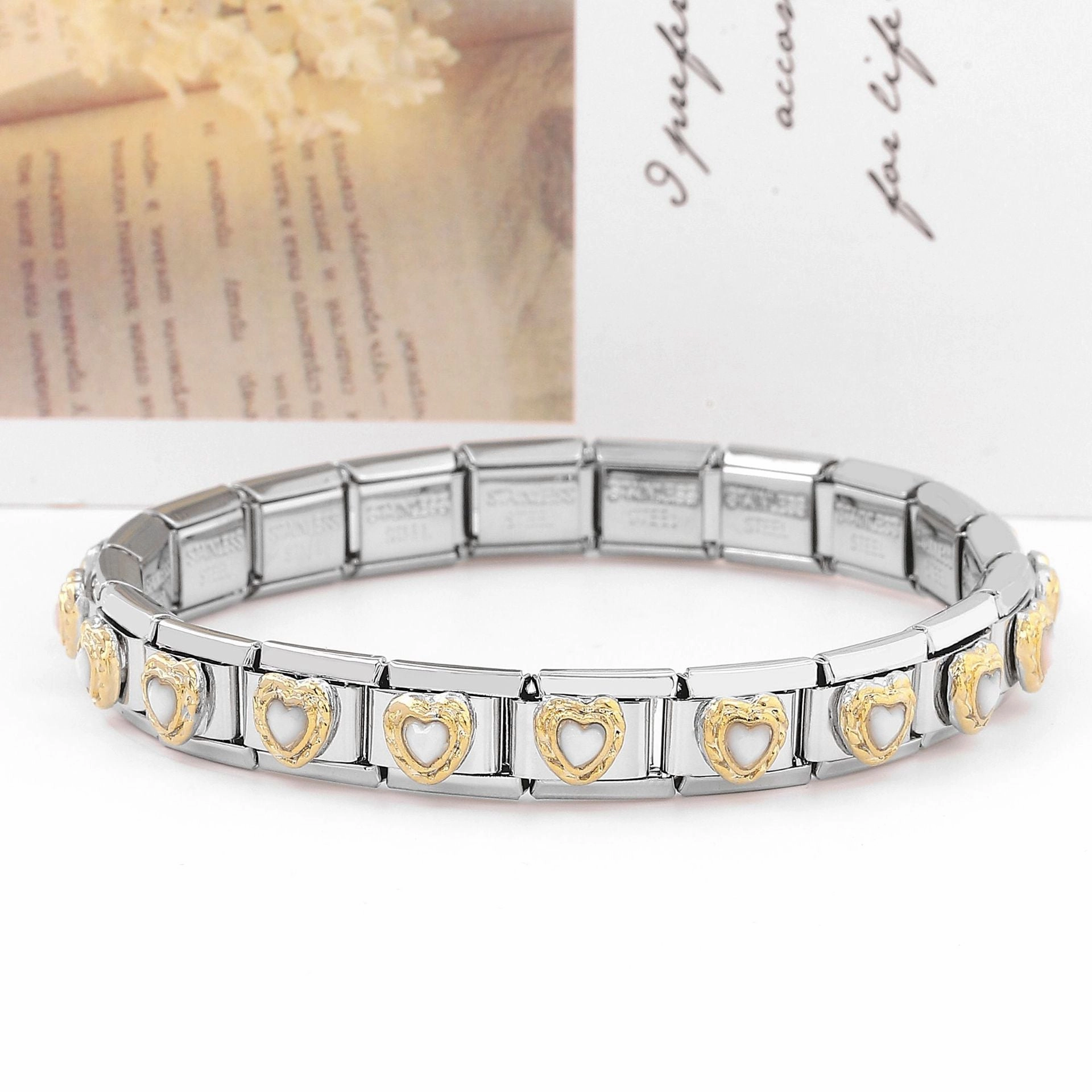 Wholesale Italian Charm Bracelet Stainless Steel Double Piece Red Heart Petal Colored Bracelet Accessories Charms
