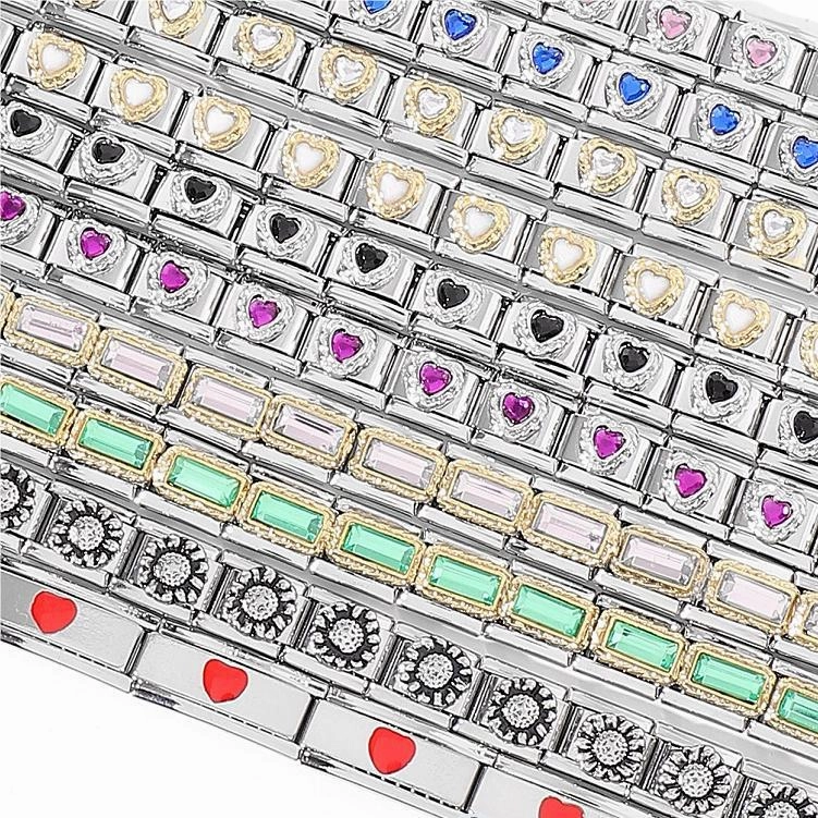 Wholesale Italian Charm Bracelet Stainless Steel Double Piece Red Heart Petal Colored Bracelet Accessories Charms