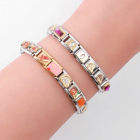 Wholesale Italian Charm Bracelet Stainless Steel Double Piece Red Heart Petal Colored Bracelet Accessories Charms