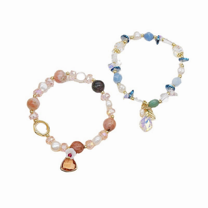 Wholesale Jade Pink Crystal Aquamarine Freshwater Pearl Bracelet