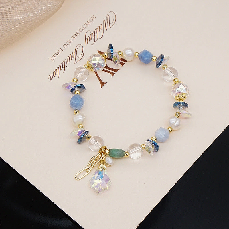 Wholesale Jade Pink Crystal Aquamarine Freshwater Pearl Bracelet