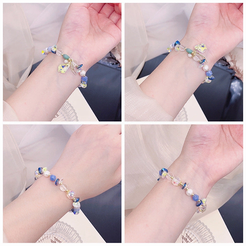 Wholesale Jade Pink Crystal Aquamarine Freshwater Pearl Bracelet