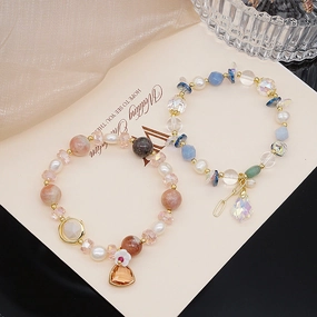 Wholesale Jade Pink Crystal Aquamarine Freshwater Pearl Bracelet