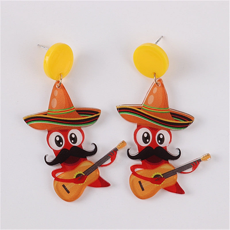 Wholesale Jalapeno Sombrero Mariachia Acrylic Earrings
