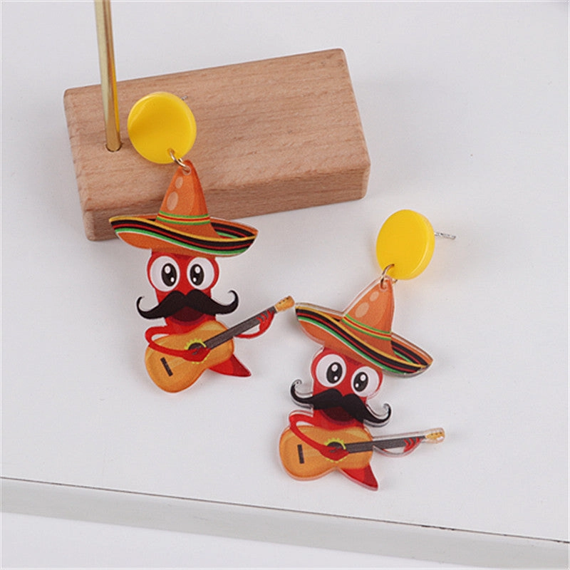 Wholesale Jalapeno Sombrero Mariachia Acrylic Earrings