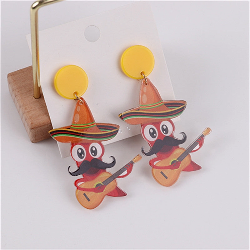 Wholesale Jalapeno Sombrero Mariachia Acrylic Earrings