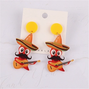 Wholesale Jalapeno Sombrero Mariachia Acrylic Earrings