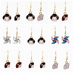 Wholesale Japanese Geisha Fan Alloy Earrings