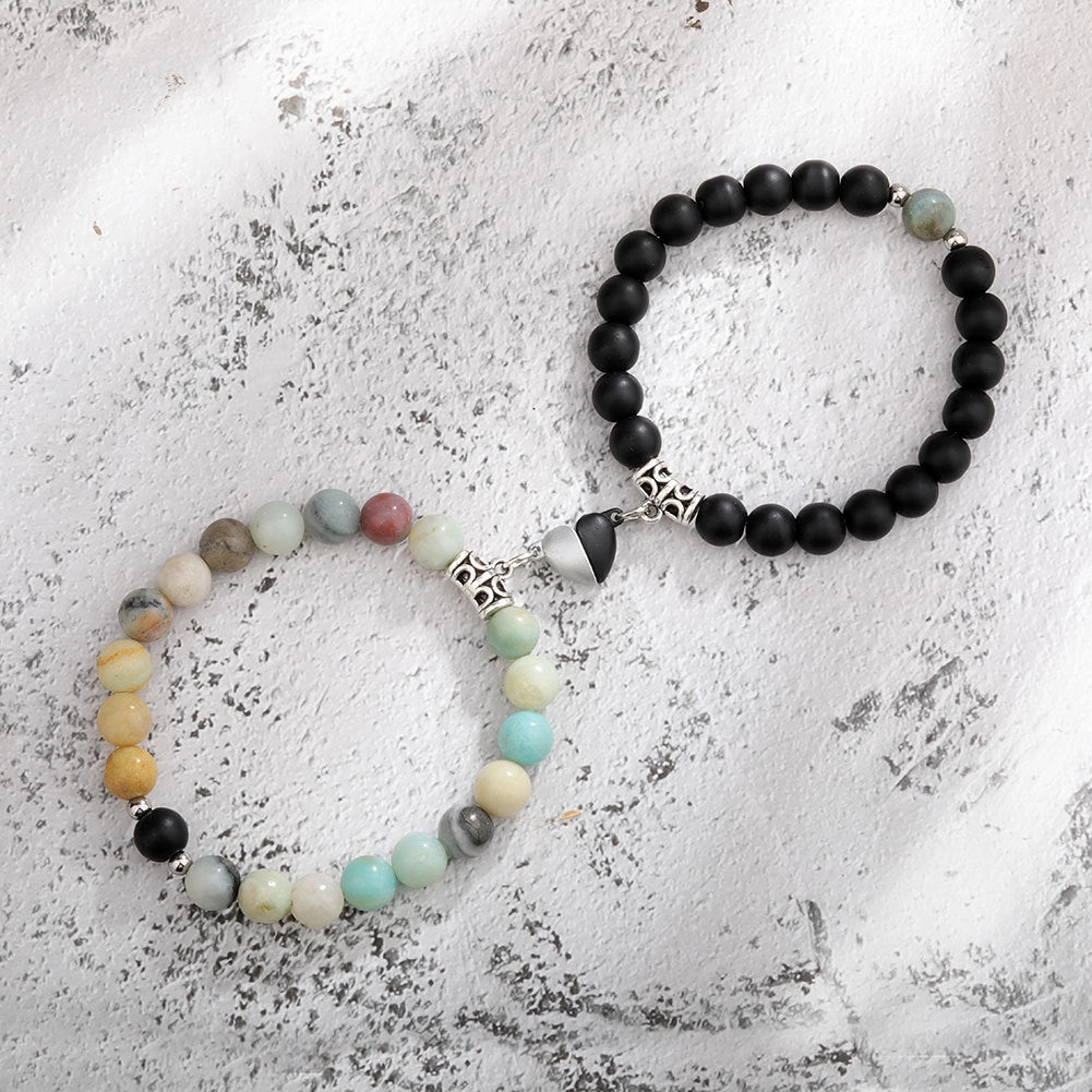 Wholesale Jewelry Alloy Magnet Natural Stone Couple Bracelet