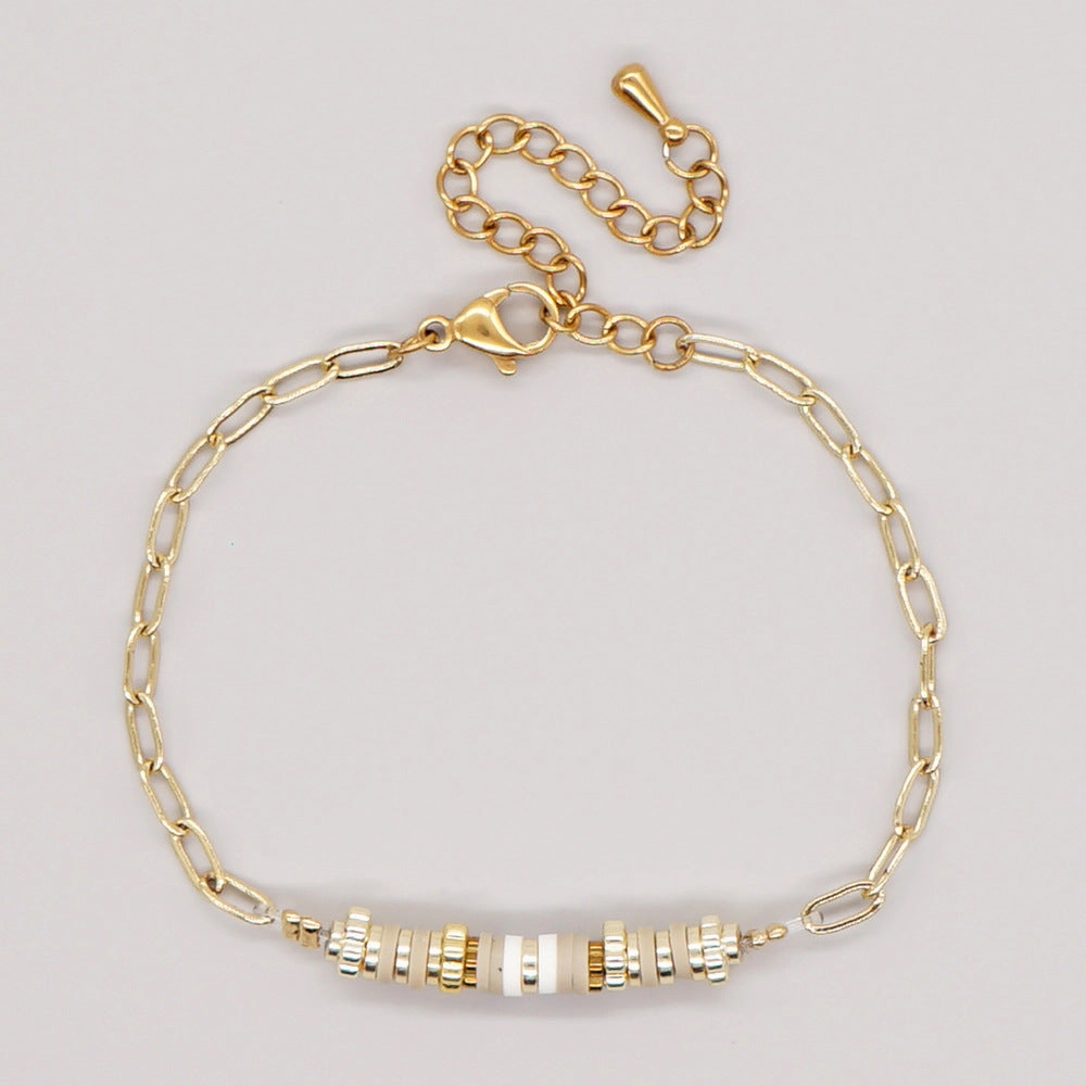 Wholesale Jewelry Bohemian Alphabet Heart Multicolor Glass Bracelet