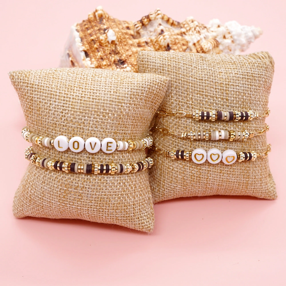 Wholesale Jewelry Bohemian Alphabet Heart Multicolor Glass Bracelet
