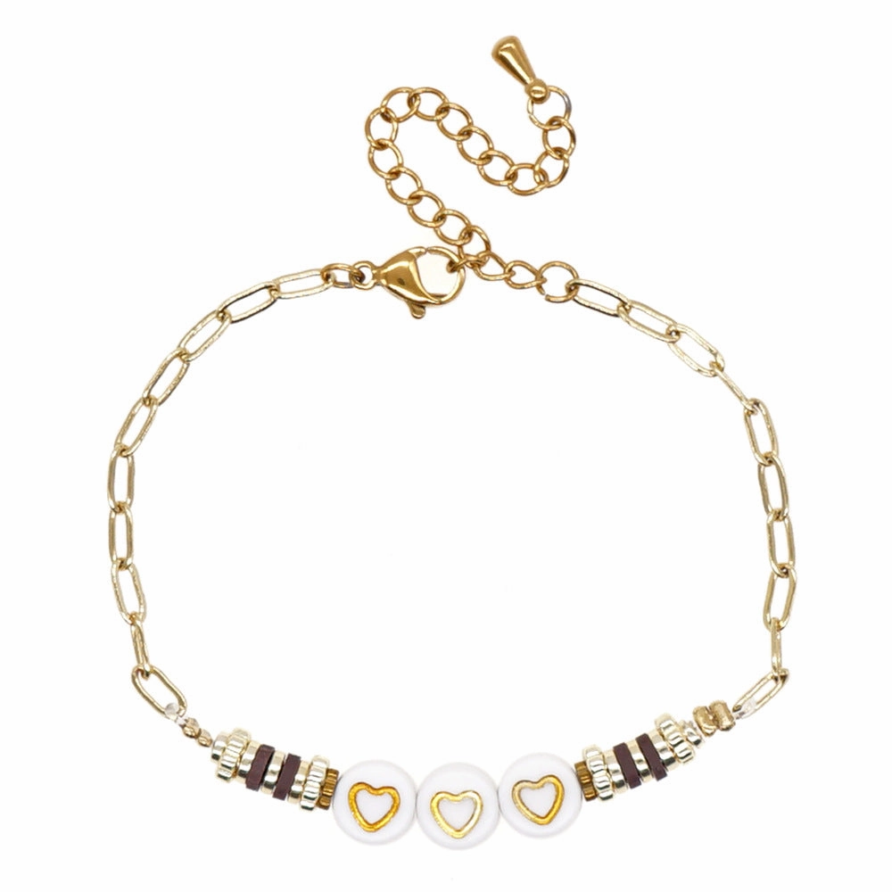 Wholesale Jewelry Bohemian Alphabet Heart Multicolor Glass Bracelet